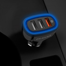 Dudao autós töltő adapter 3x USB gyorstöltő QC 3.0, 2.4A 18W - fekete