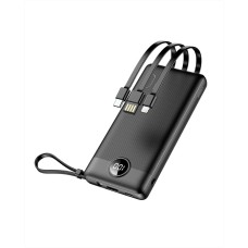 Powerbank C10 10.000 mAh 1x USB, Type-C, Lighting, Micro USB kábellel LED kijelzővel - fekete