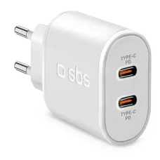 SBS 20W 2X USB-C hálózati töltő adapter - fehér