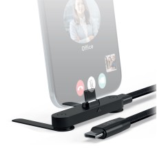 SBS 60 W-os USB-C töltő- és adatkábel állványfunkcióval és fonott burkolattal 1M - fekete