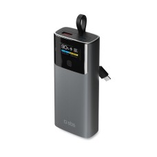 SBS Powerbank LCD 20W 10.000mah USB-C / USB-A beépített kábellel - Fekete