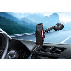 Wireless és Magnet 15W töltős, automata autós telefon tartó - piros
